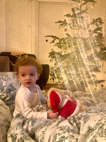 Toddler ready for his Christmas movie sleepover