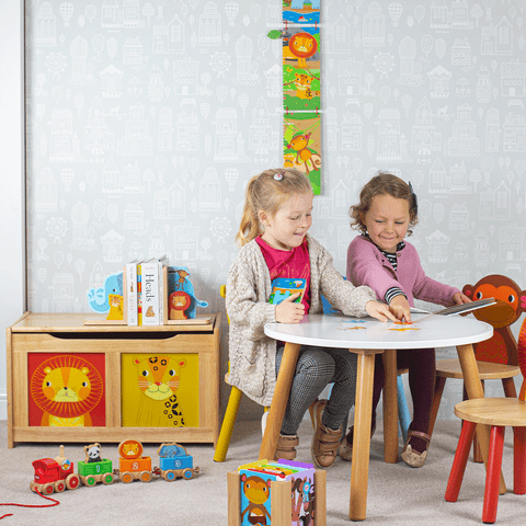 Children in playroom with Jungle Toy Chest