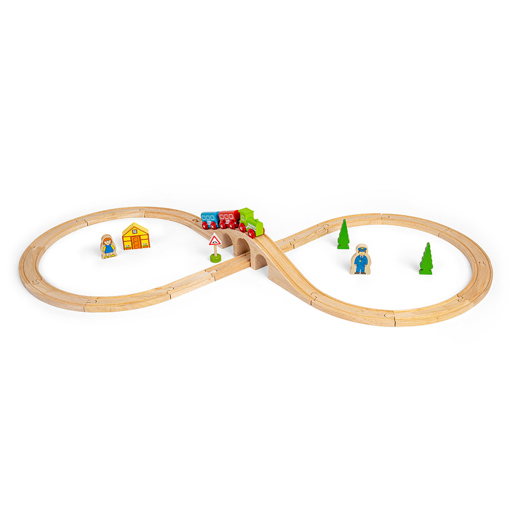 Tidlo Wooden Train Set (50pc) | Wooden Railway | Bigjigs Toys