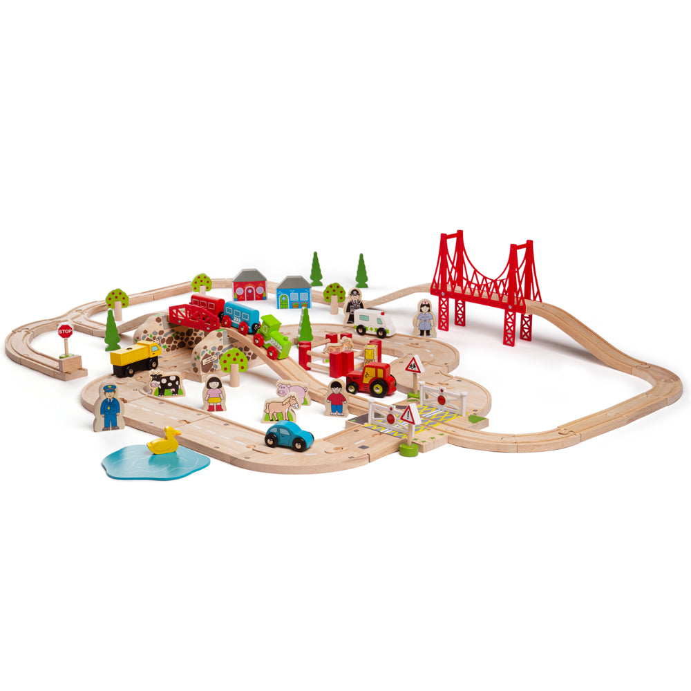 Tidlo Wooden Train Set (50pc) | Wooden Railway | Bigjigs Toys