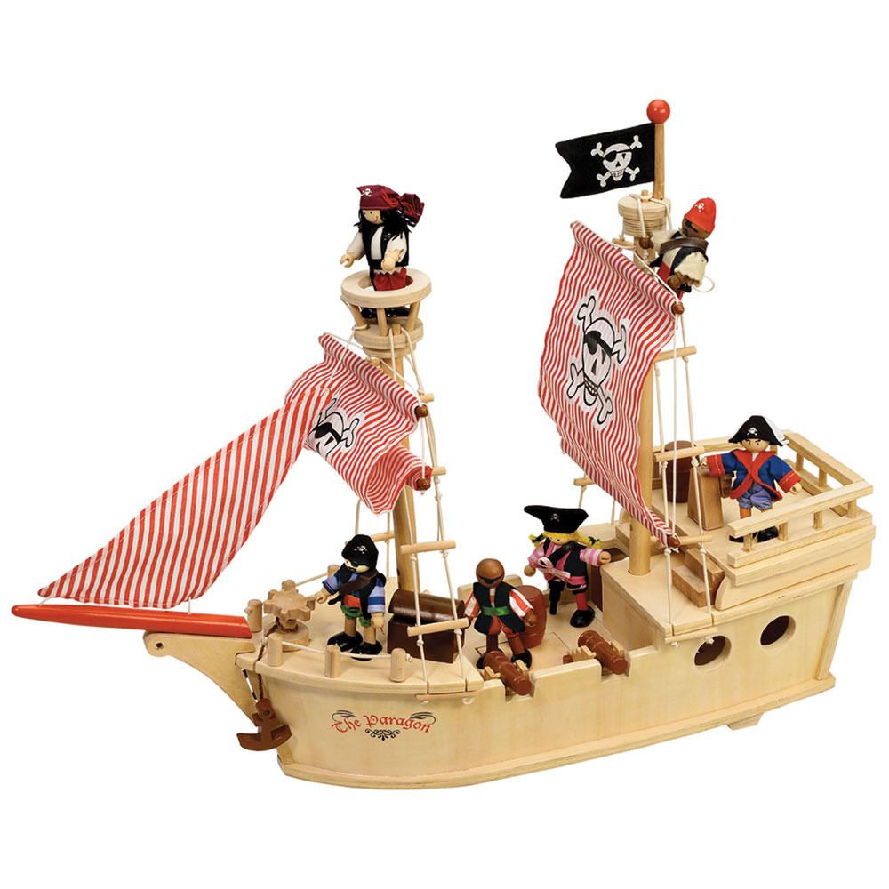 Mini Pirate Ship Toy Playset | Wooden Pirate Ship | Bigjigs Toys