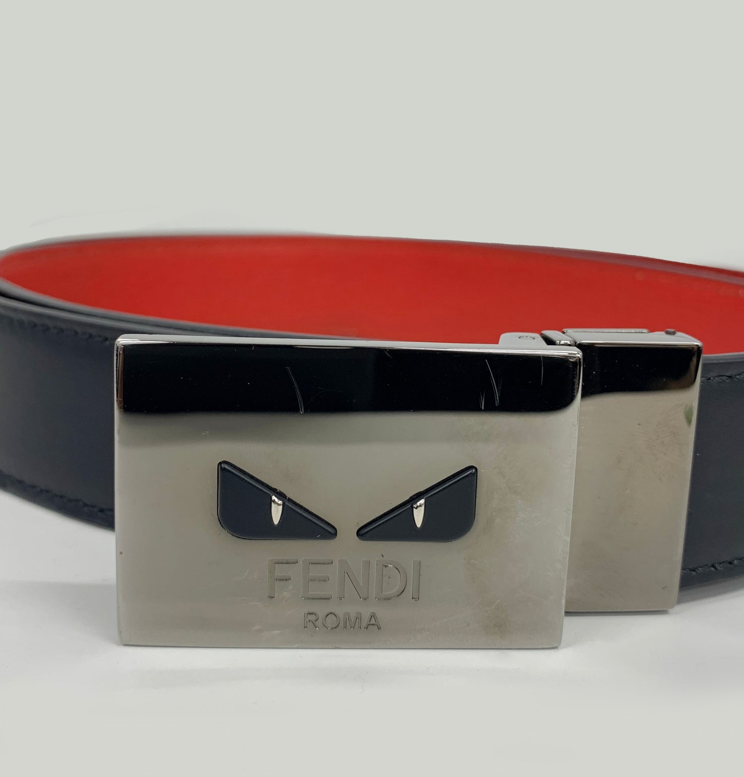 レア品】FENDI モンスターレザーリバーシブルベルト（ブラック／レッド）-