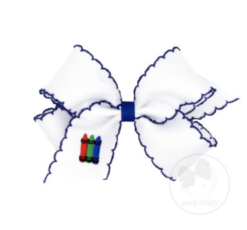 Medium Moonstitch Edged School Themed Crayon Grosgrain Bow
