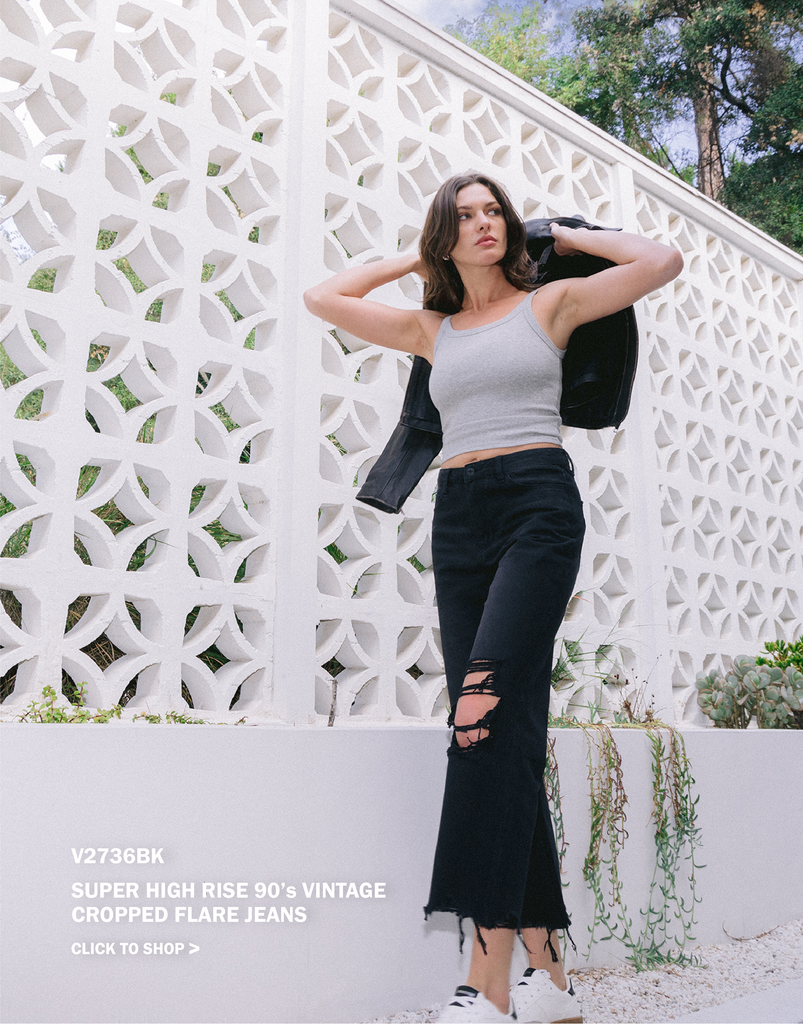 Editorial image of Black - Super High Rise 90's Vintage Crop Flare Jeans