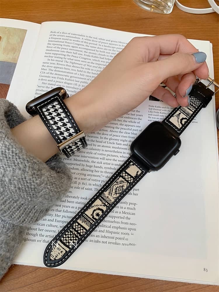 Women's Canvas & Leather Retro Patterned Apple Watch Band | Infinity Loops