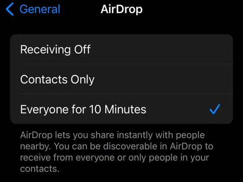 AirDrop Contact Options