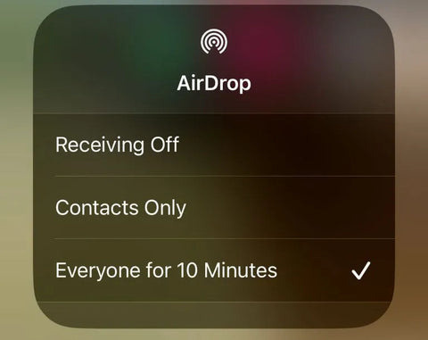 Airdrop Control Center Settings