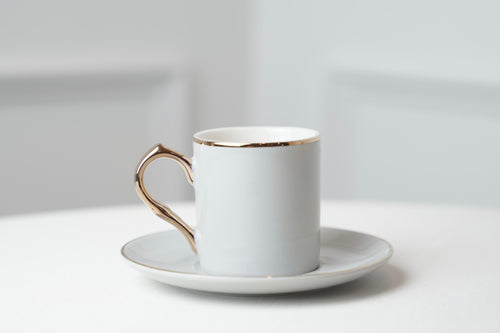 80ml Mini Espresso Cups and Saucers Pink Black White Grey Gold Rim