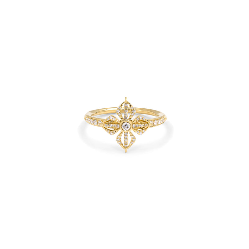 Idylle Blossom Two-Row Ring, Yellow Gold and Diamonds - Categories Q9N43A