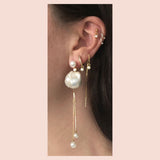 Crystal Threader 18K Gold Plated Earring w. White Pearls