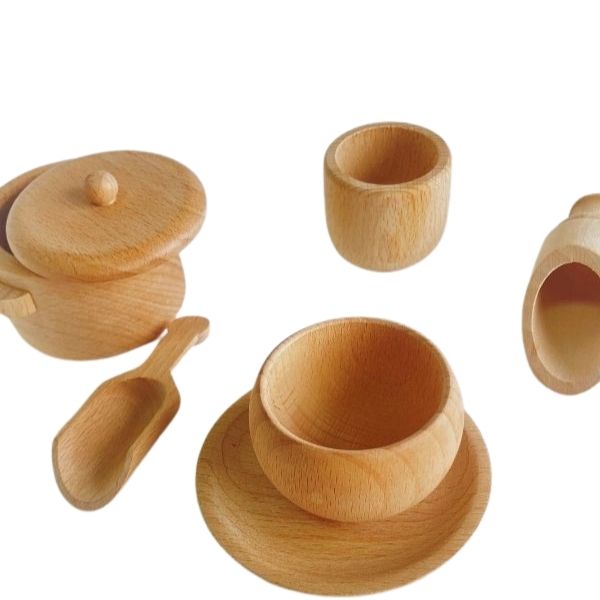 Juguetes de cocina sensoriales - utensilios de cocina de madera Montessori