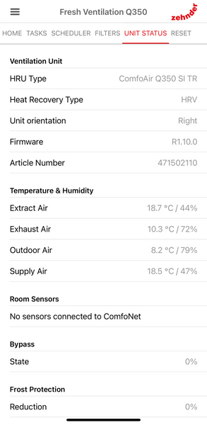 Zehnder Control Screen