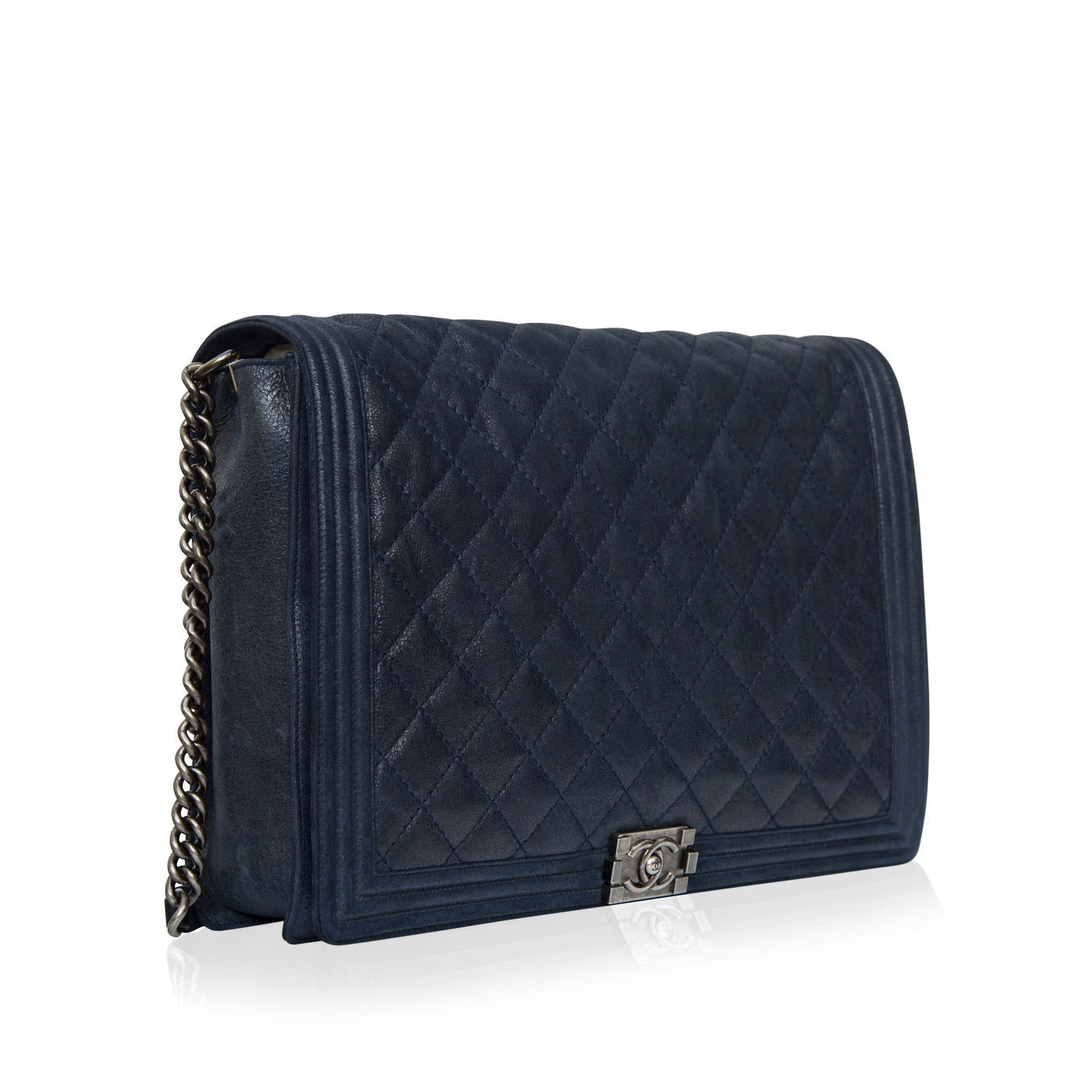 CHANEL BOY CHANEL XL NAVY IRIDESCENT LAMBSKIN  BJ Luxury