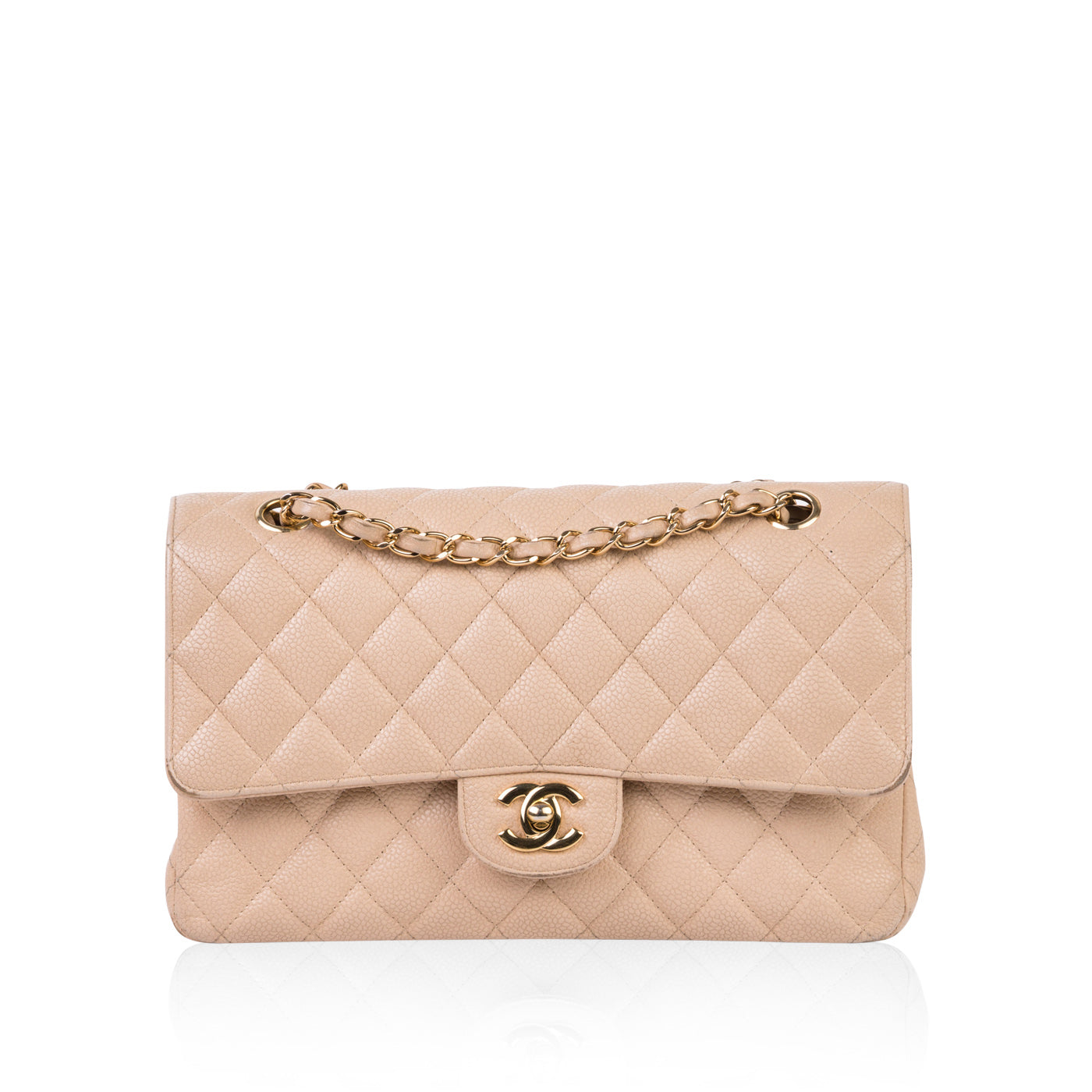 Chanel - Classic Flap Bag - Medium - Beige Caviar - GHW | Bagista