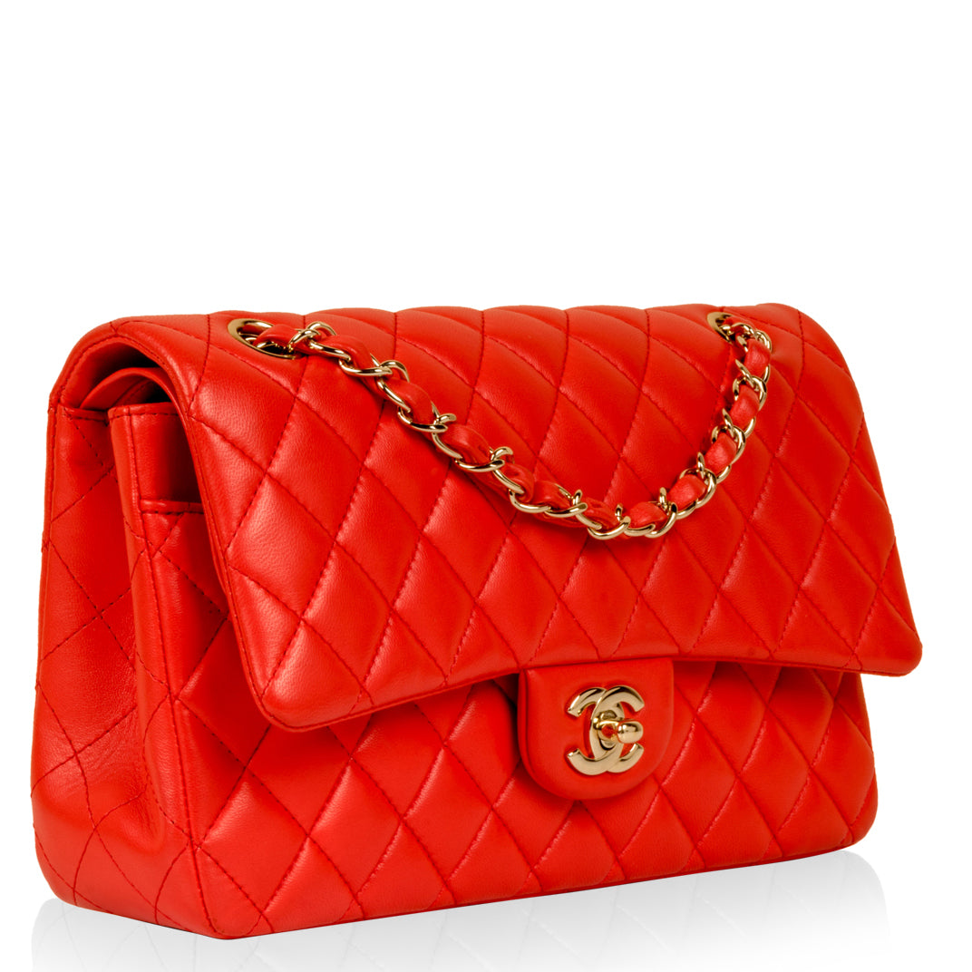 Flap Bag  Orange  Grained Calfskin Resin  GoldTone Metal  Default  view  see full sized version  Bags Women handbags Chanel bag