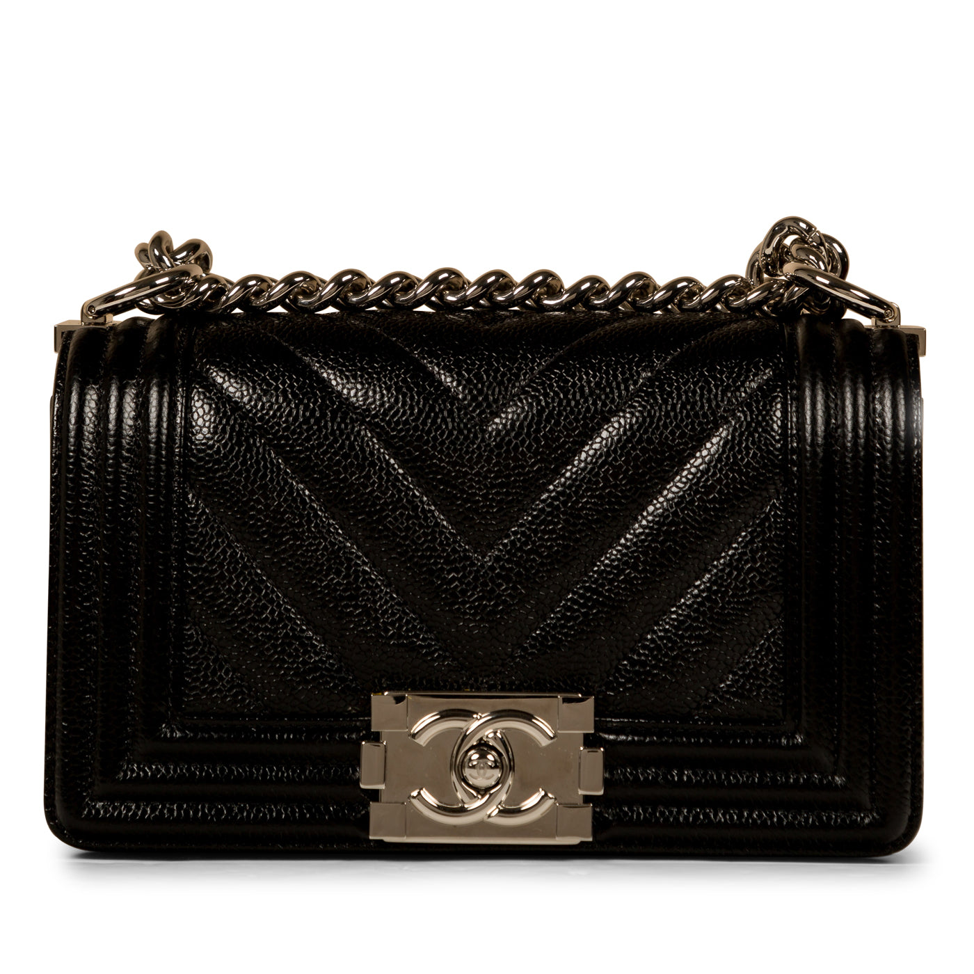 Chanel - Small Boy Bag - Black Caviar Leather - SILVER Hardware - New ...