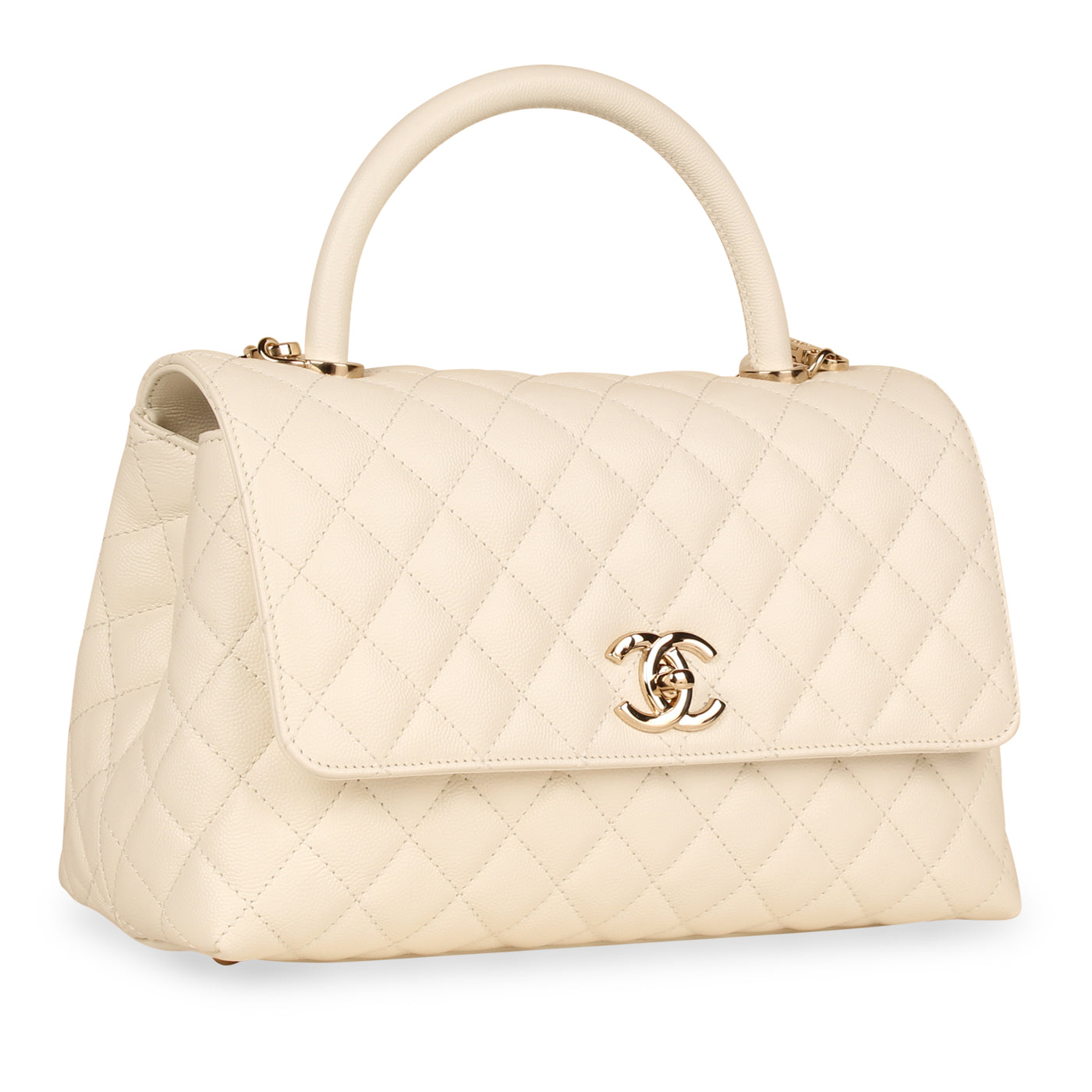 Chanel Coco Handle - Medium White Caviar - GHW | Bagista