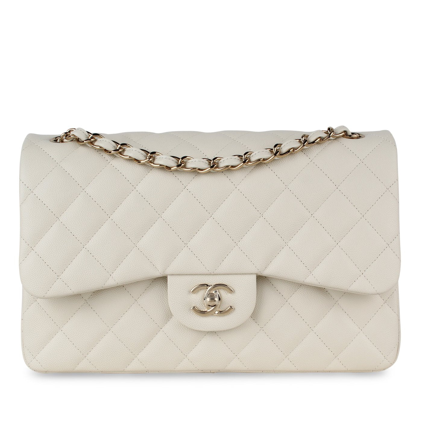 Chanel Quilted Classic Jumbo Double Flap Bag in White Caviar with  SilverTone Metal Hardware  Bags  Kabinet Privé