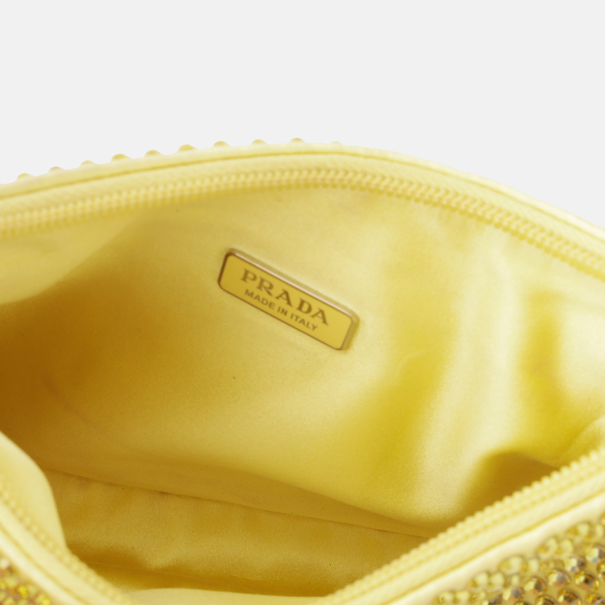 Prada - Crystal Studded Satin Pouch - Yellow Satin SHW - Unused | Bagista