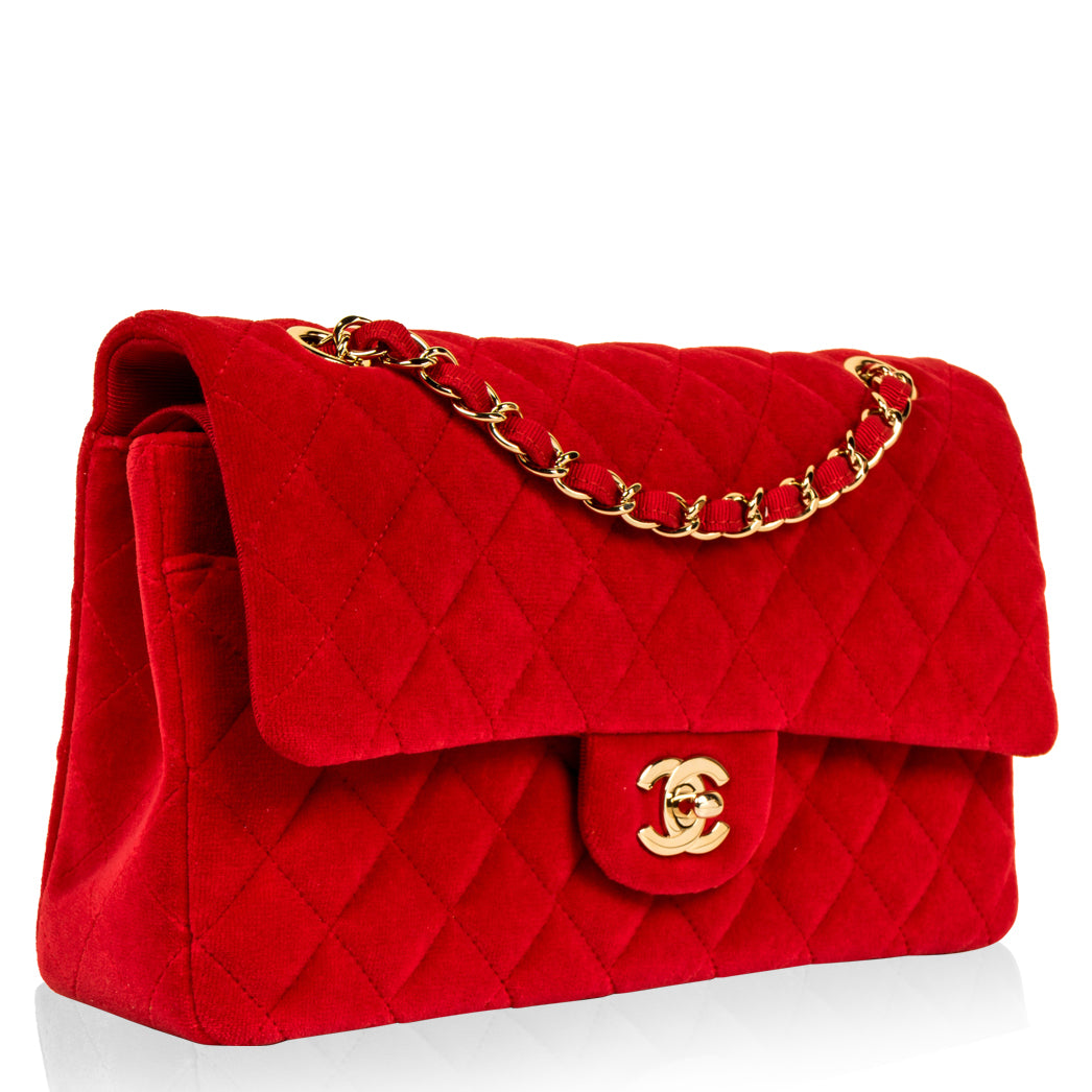 Chanel - Classic Flap Bag - Medium - Velvet Red - CGHW - Pre-Loved | Bagista