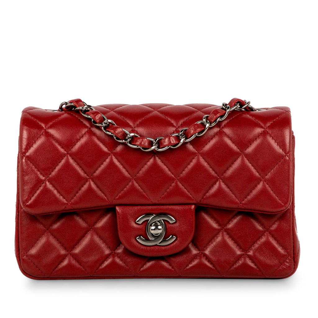 Chanel - Mini Square Classic Flap Bag - Red Lambskin - SHW | Bagista