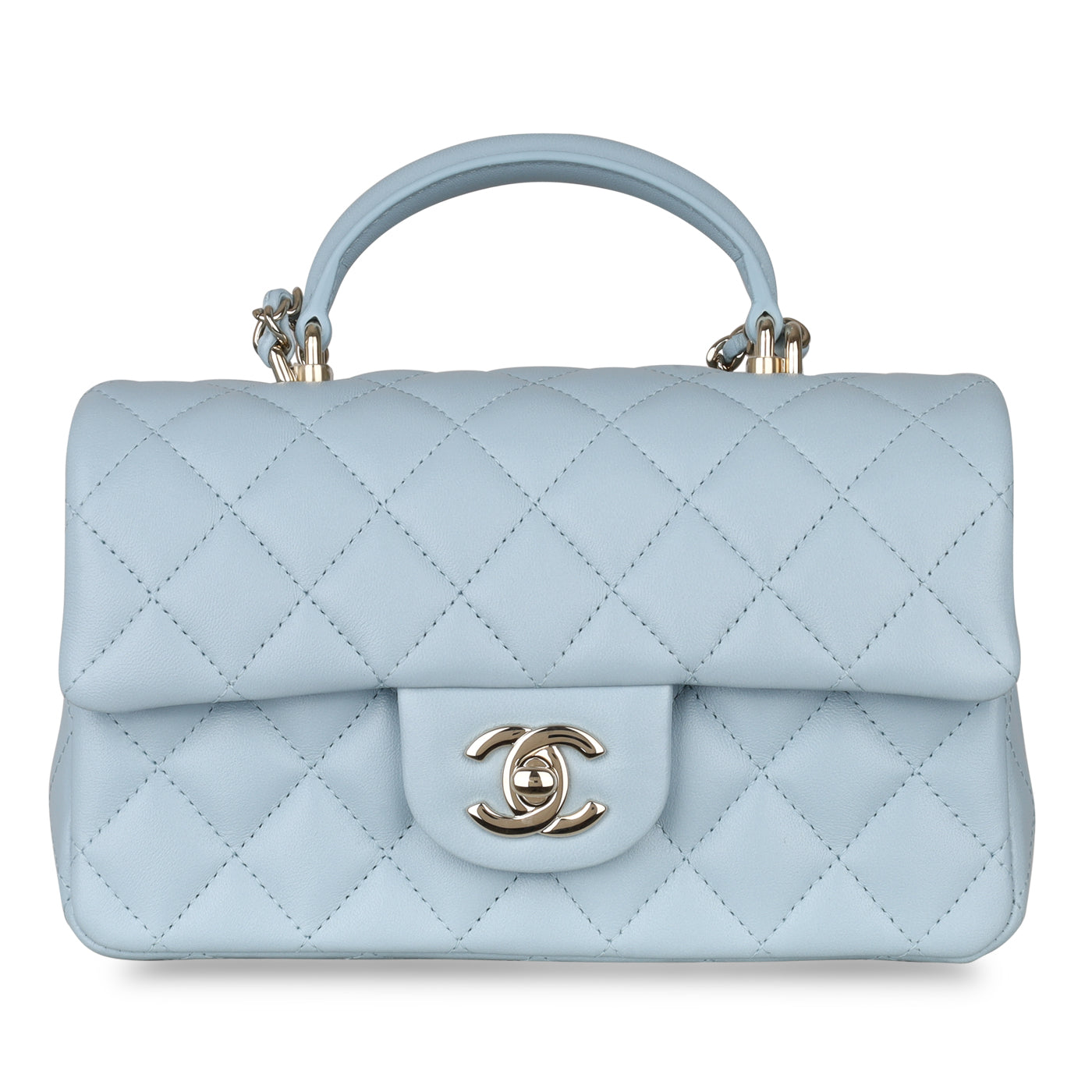 Chanel - Classic Flap Bag - Mini Rectangular Top Handle - Baby Blue - CGHW  - Brand New | Bagista