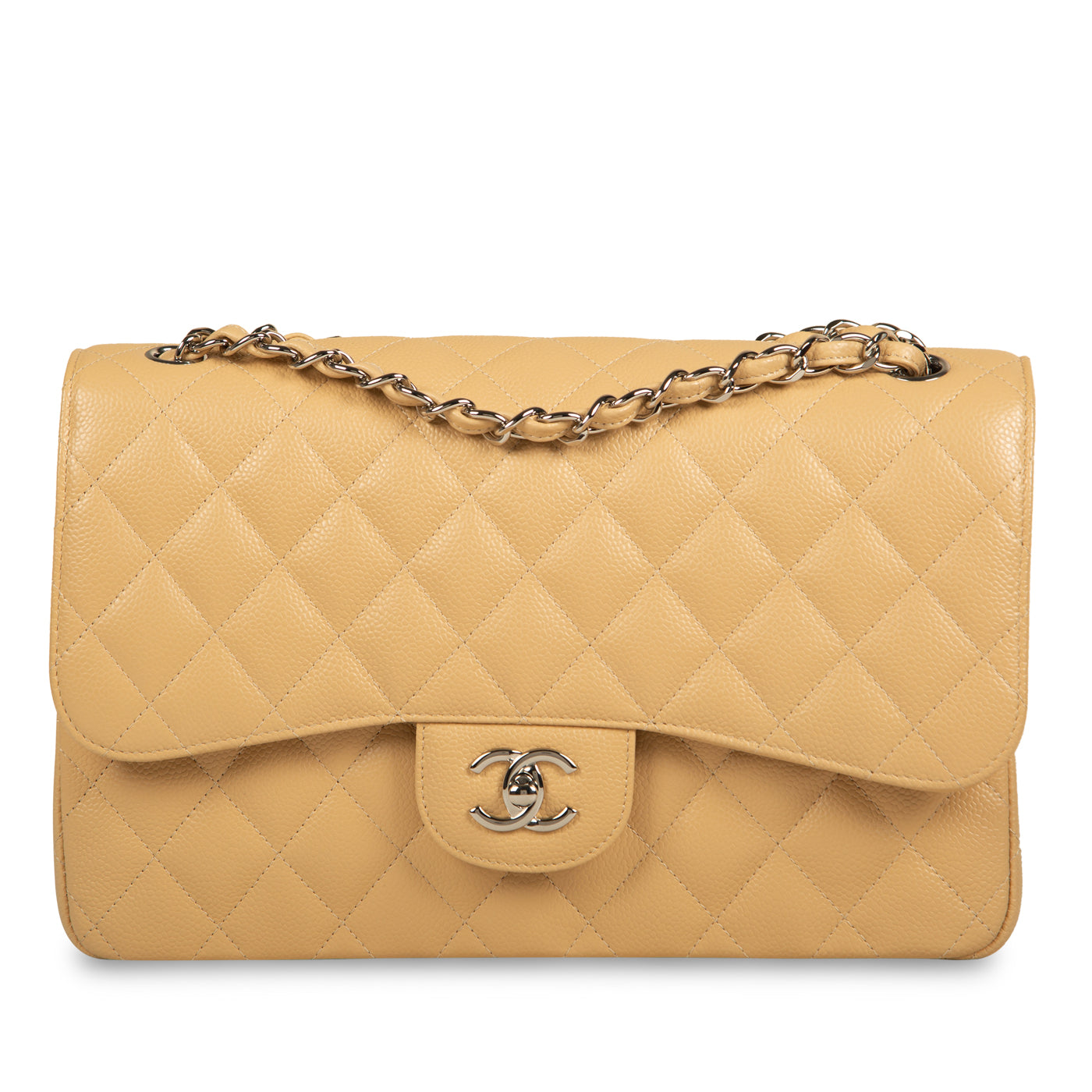 Chanel Classic Flap Bag Jumbo Beige Caviar SHW Full Set Bagista