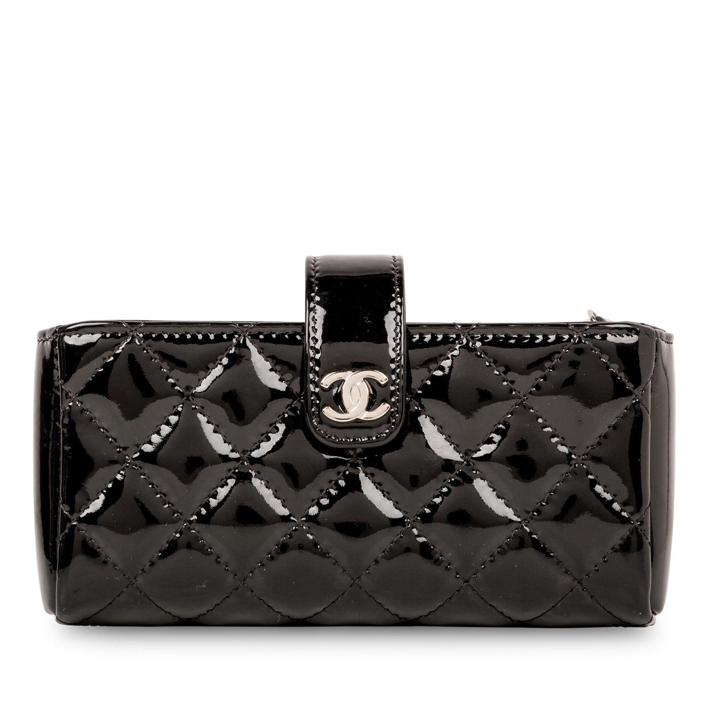 Chanel Classic Double Compartment Pouch Patent Black Bagista