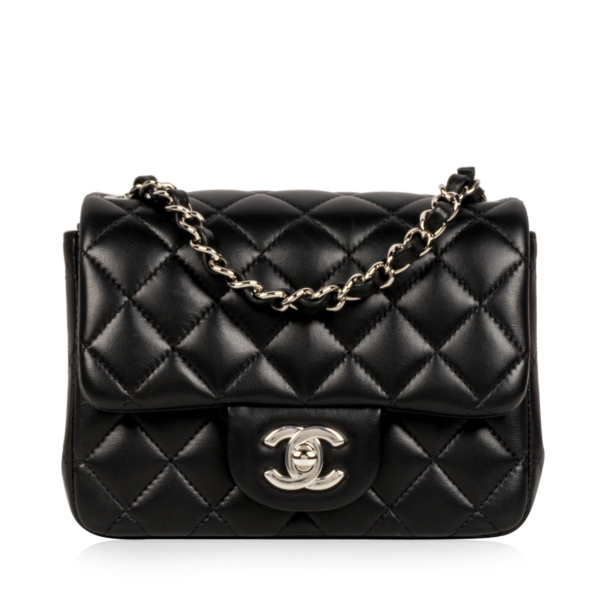 Chanel - Mini Square Classic Flap Bag - Black Lambskin - SHW | Bagista