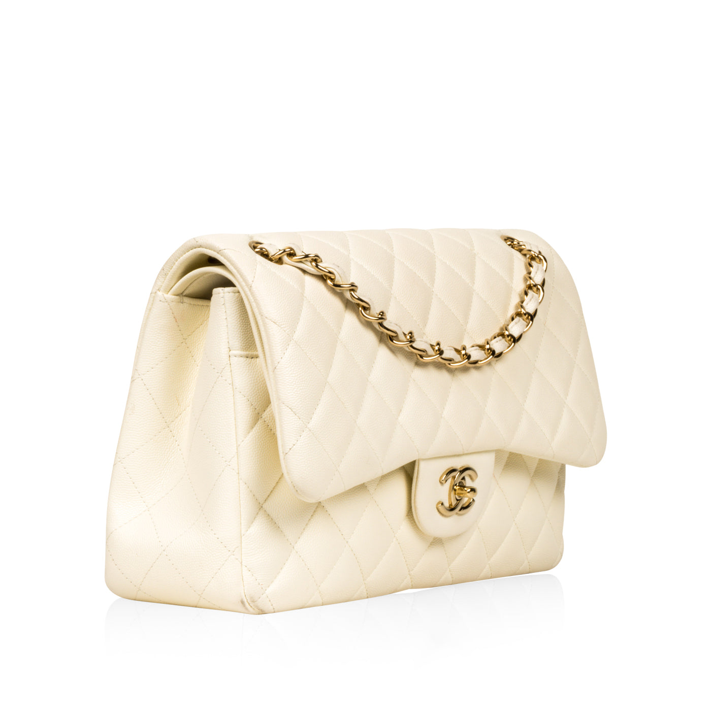 Chanel Lambskin Mini Lacquered Chain Classic Flap Bag White