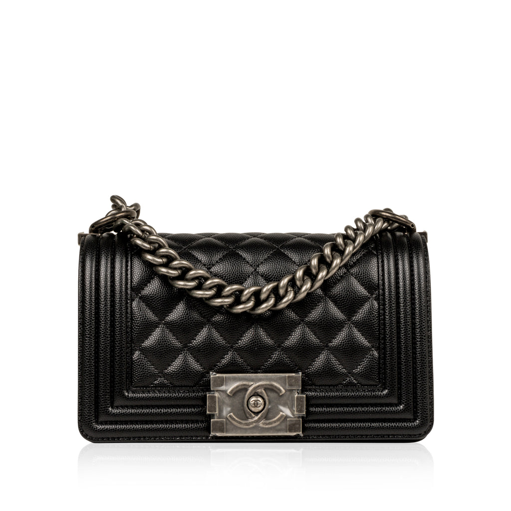 Chanel - Small Boy Bag - Black Caviar Leather - Ruthenium ...