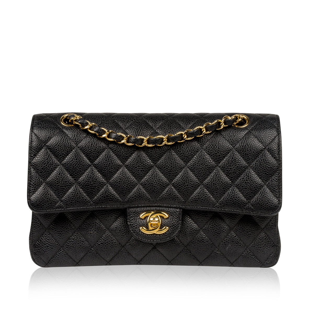 Chanel Classic ML Medium Double Flap Bag Black Caviar Silver Hardware   Coco Approved Studio