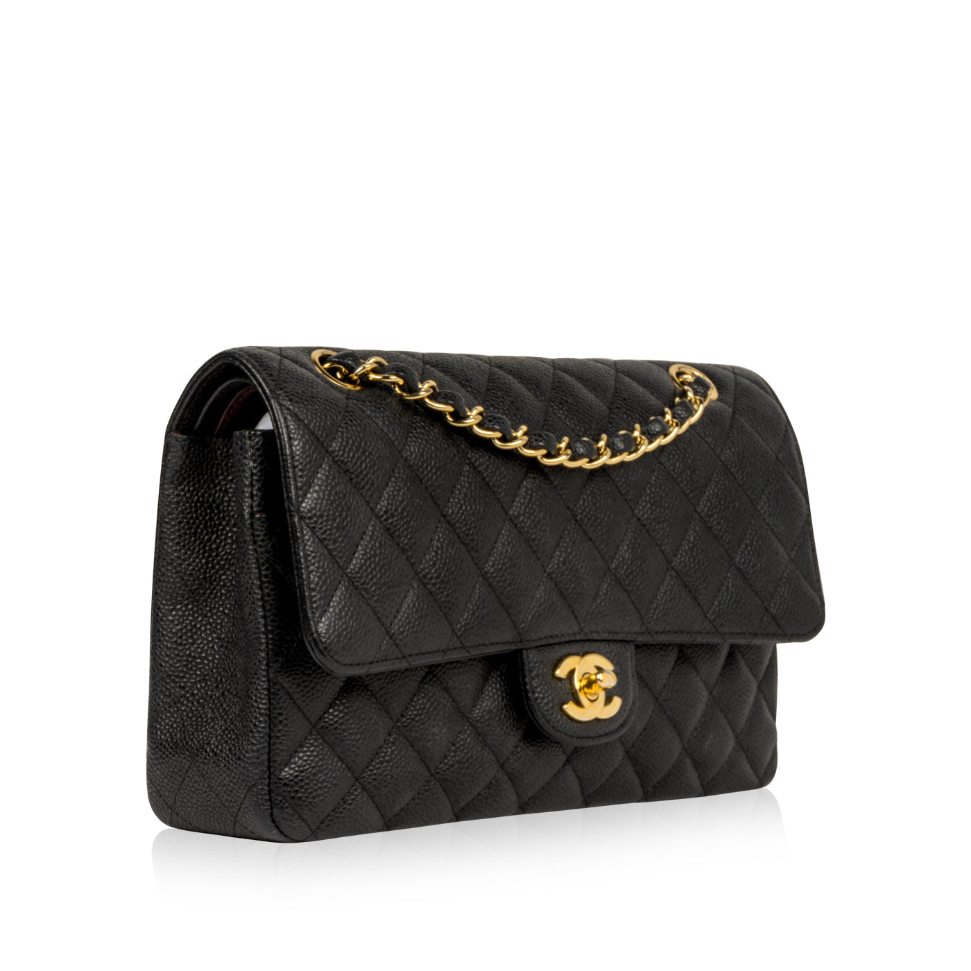 Chanel White Quilted Caviar Medium Classic Double Flap with Silver Chain   eBay