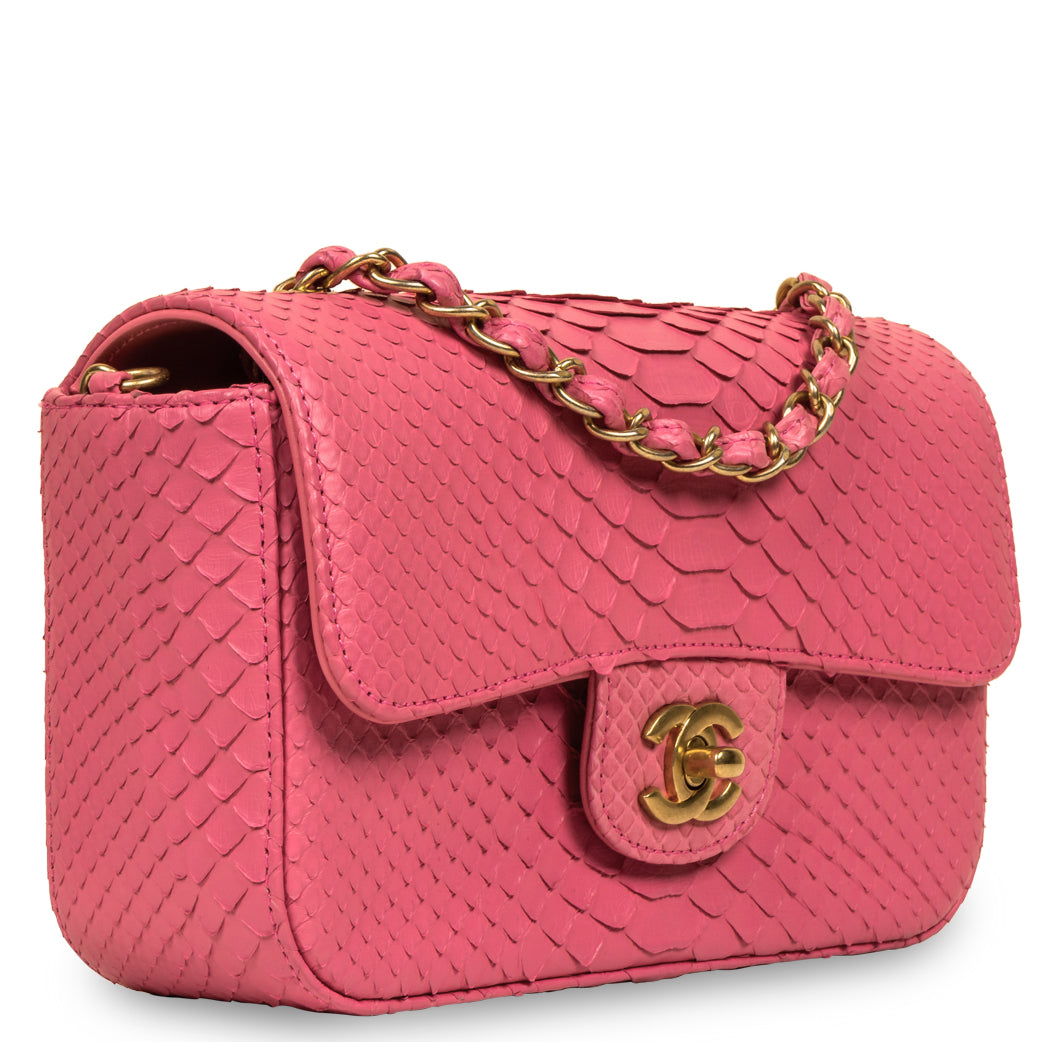 Chanel Classic Flap Jumbo Bag Pink Snakeskin  STYLISHTOP