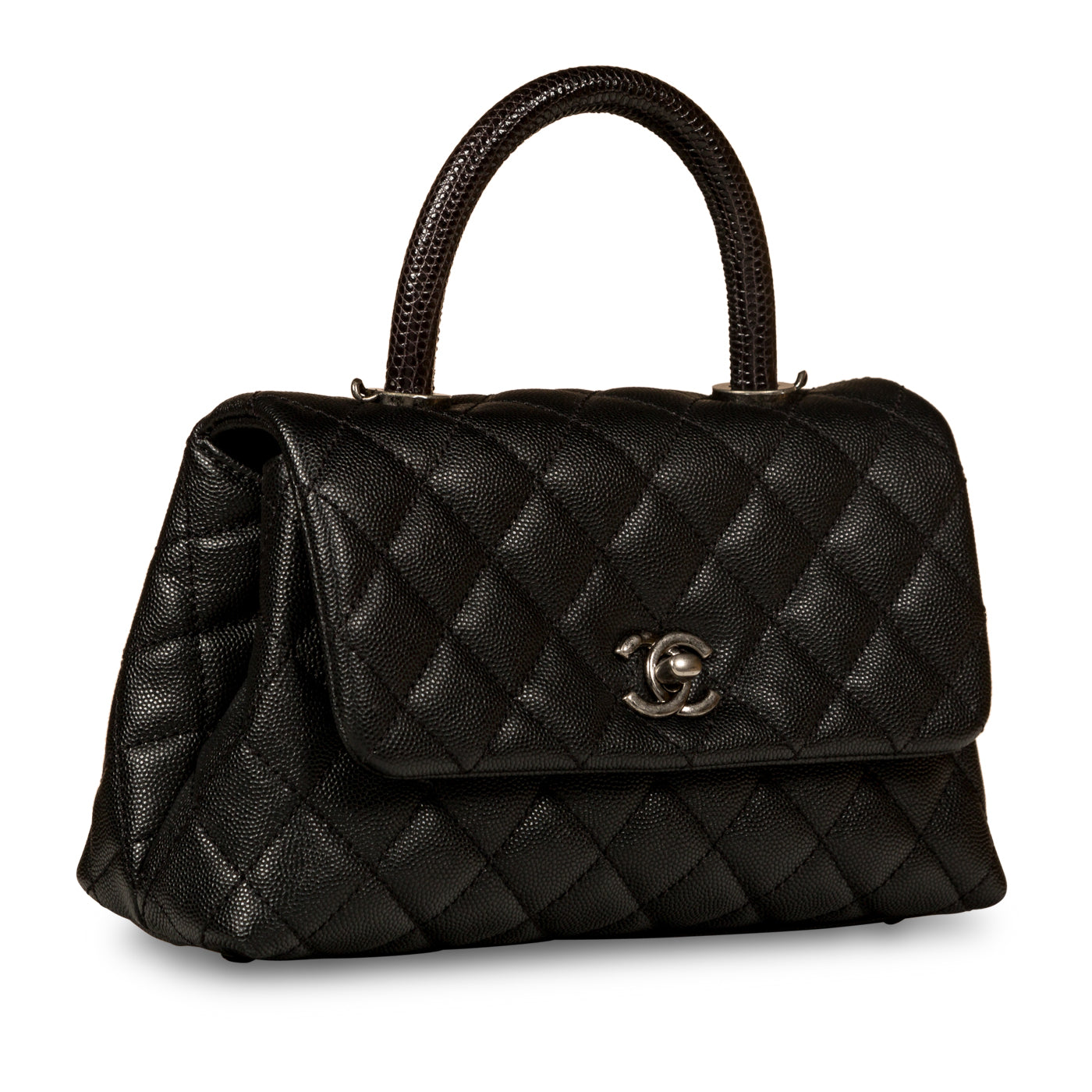 Chanel - Coco Handle - Small - Black Caviar - Lizard Handle Printed |  Bagista