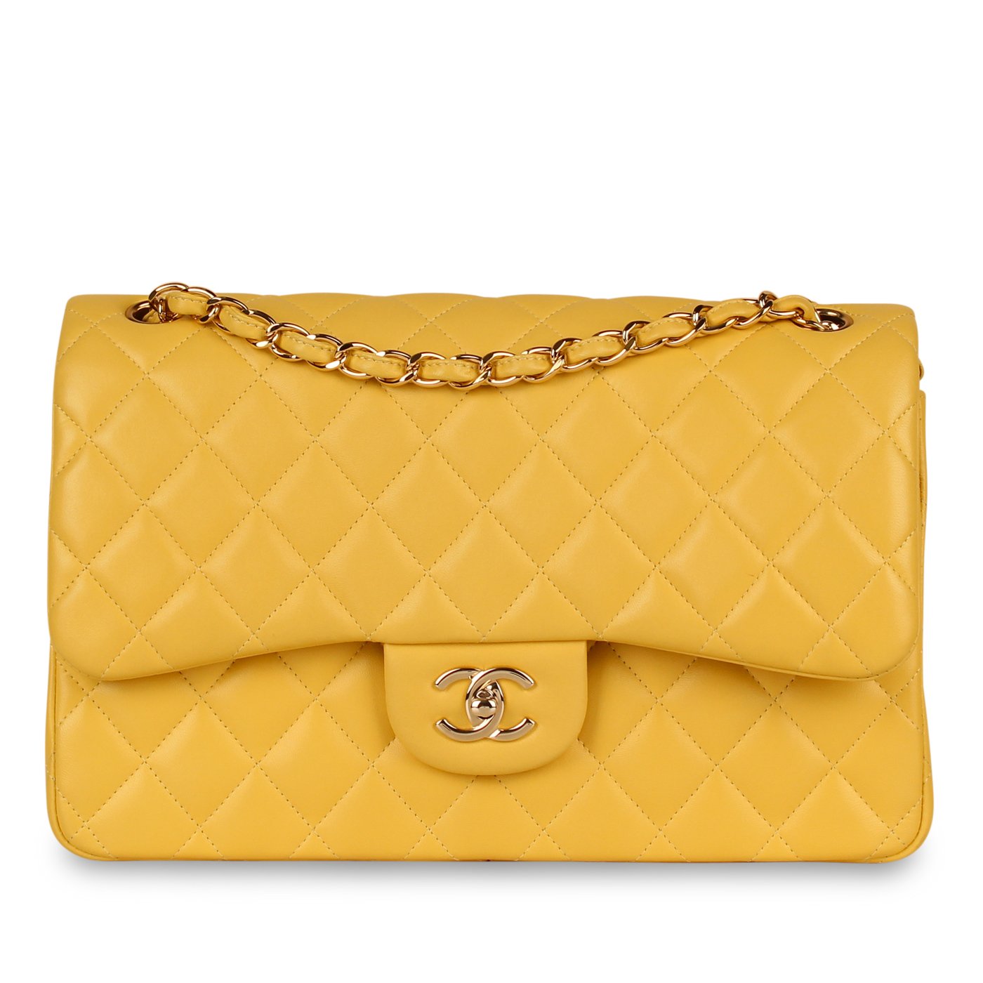 Chanel Yellow Caviar Medium Classic Double Flap Bag  Rich Diamonds