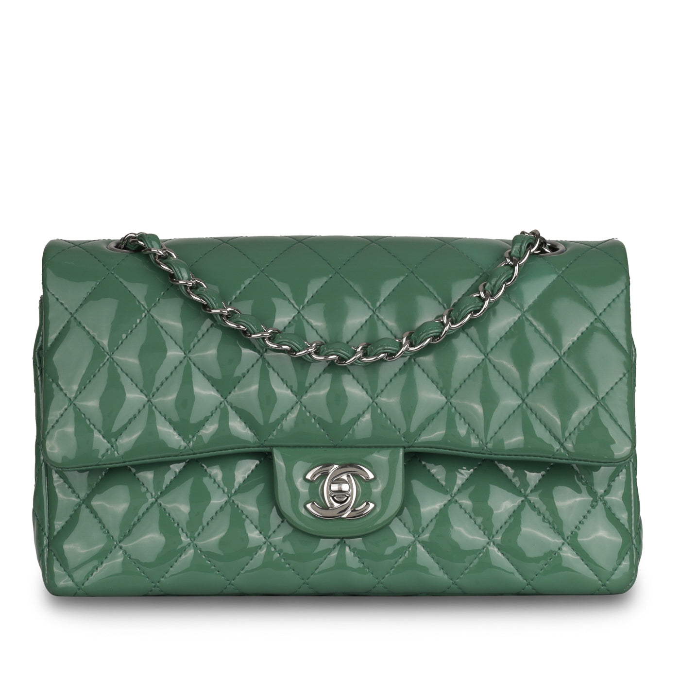 Chanel - Medium Classic Flap Bag - Green Patent Leather - SHW - Pre ...
