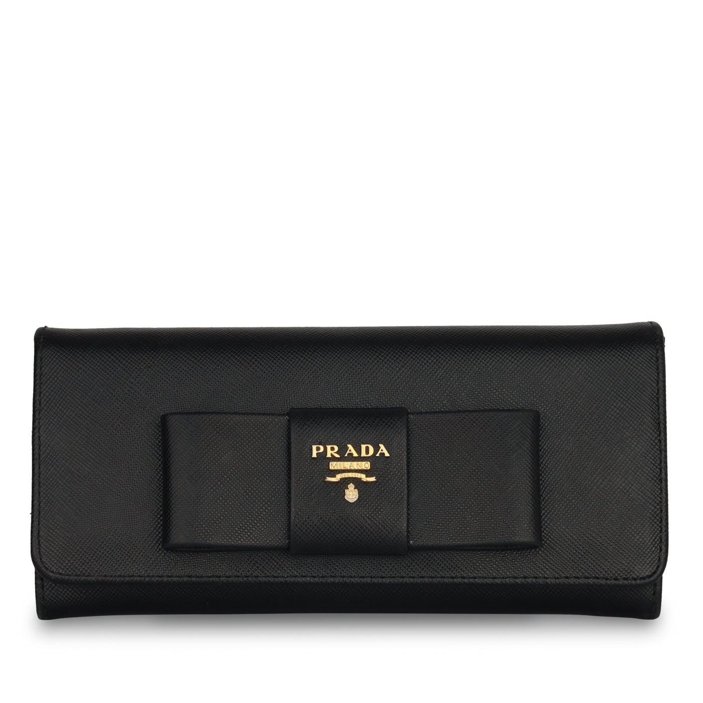 Prada - Continental Bow Wallet - Black Saffiano Leather GHW - Pre Loved |  Bagista