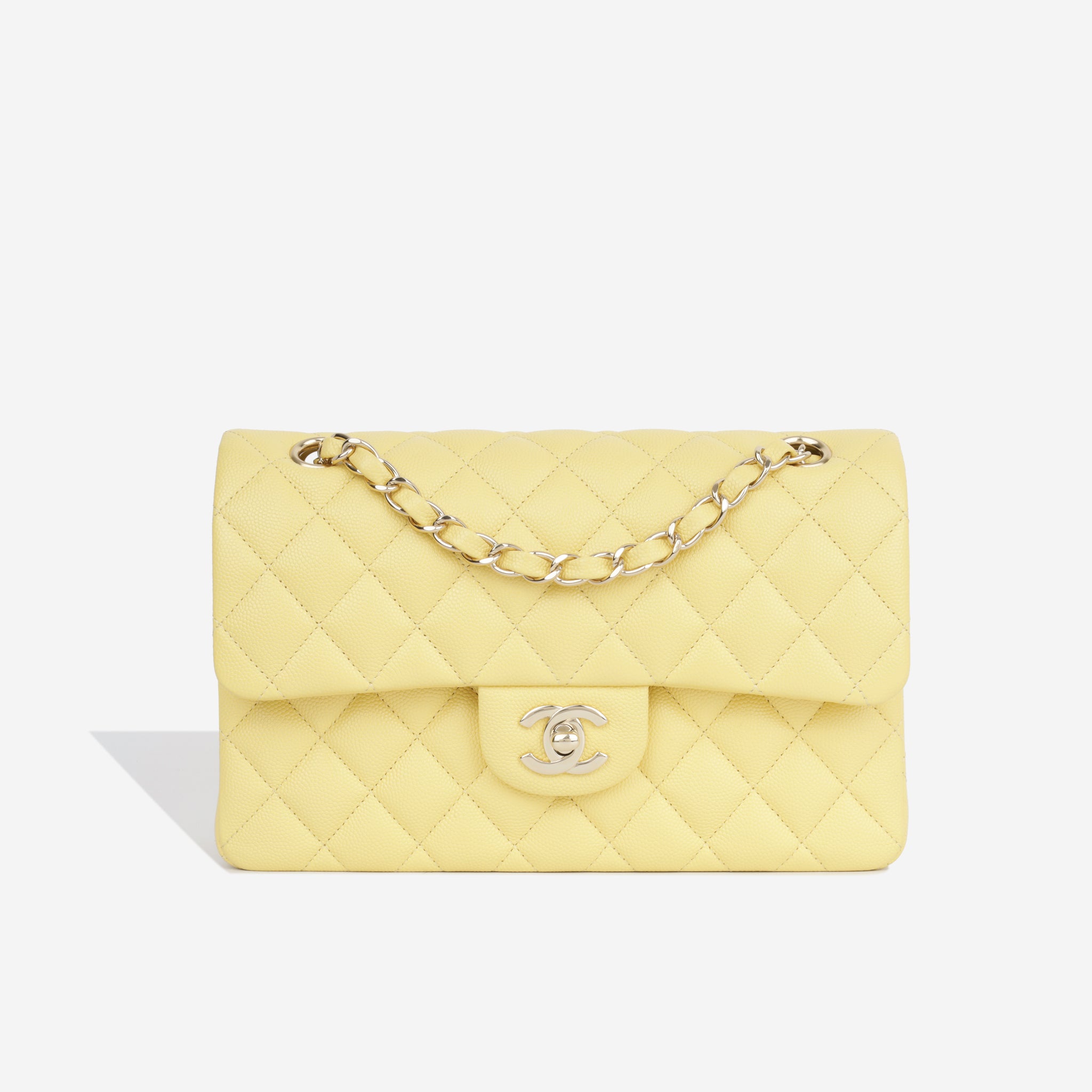 Chanel Classic Small Double Flap 21P Yellow Quilted Caviar with light gold  hardware