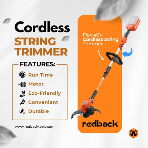 An infographic of the Redback 40V Cordless String Trimmers.