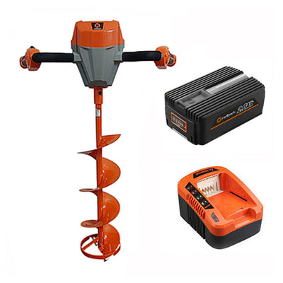 Complete view of 40V Cordless 8" Ice Auger Kit, Brushless Motor- Flex Series with batteries & charger