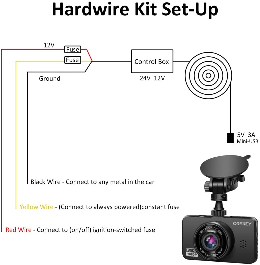 S2 Dash Cam Hardwire Mini USB 12V 24V to 5V Car Dash Camera