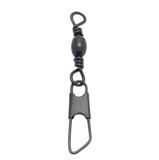 Fishing Barrel Swivel with Safety Snap, 35lb Carbon Steel Solid Ring  Terminal Tackle, Black 100 Pack 