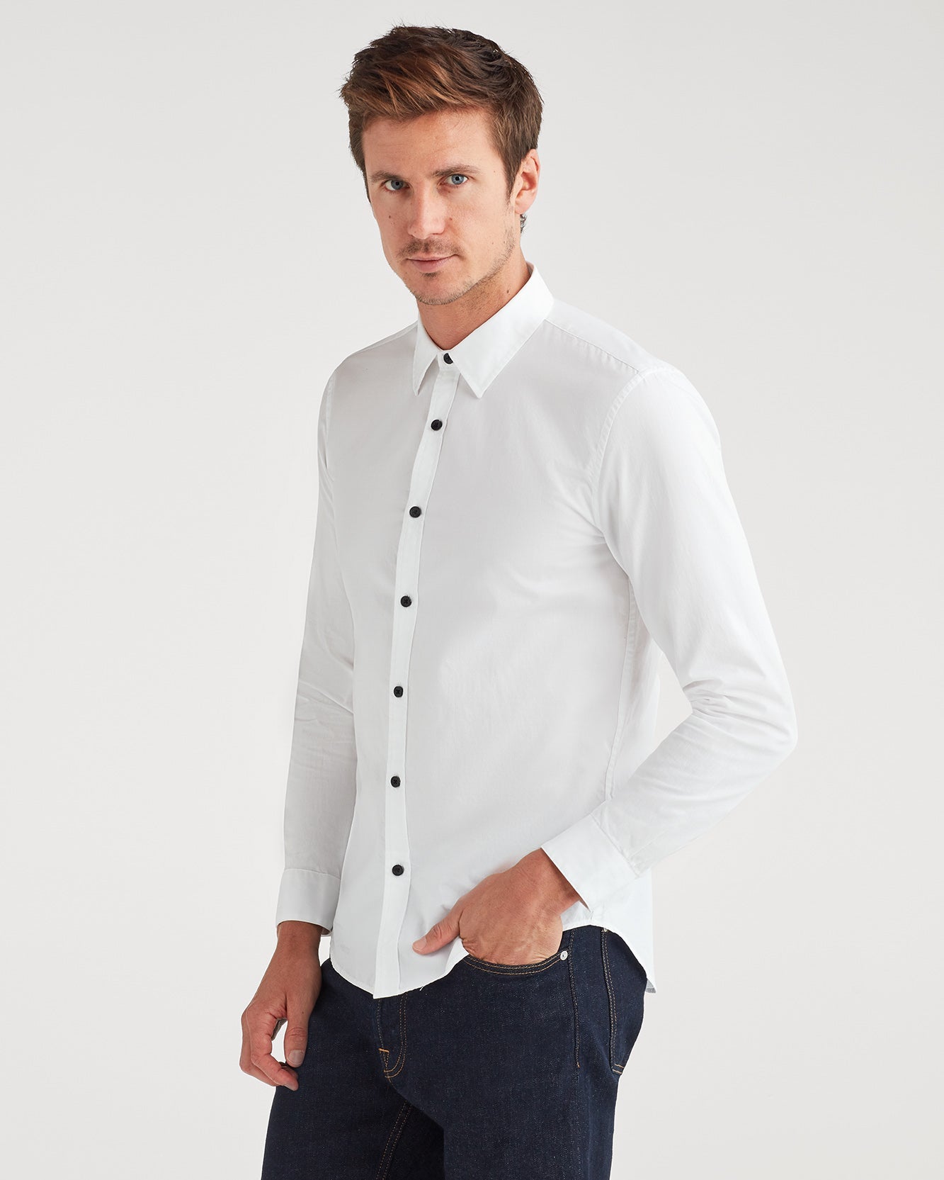 Poplin Roadster Long Sleeve Shirt in White (AM0376K100) – 7 Revival