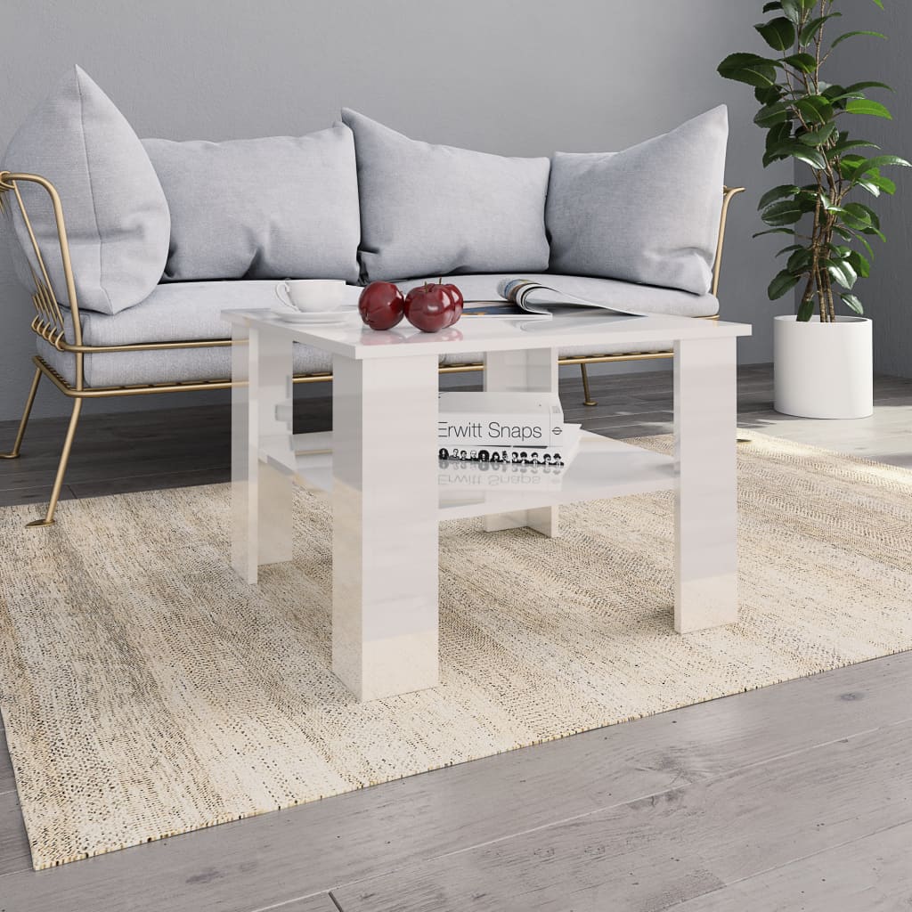 Sohvapöytä korkeakiilto valkoinen 60x60x42 cm – 