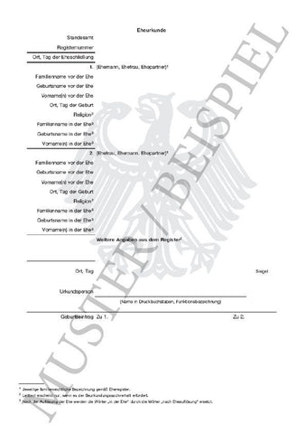 Eheurkunde Musterbeispiel