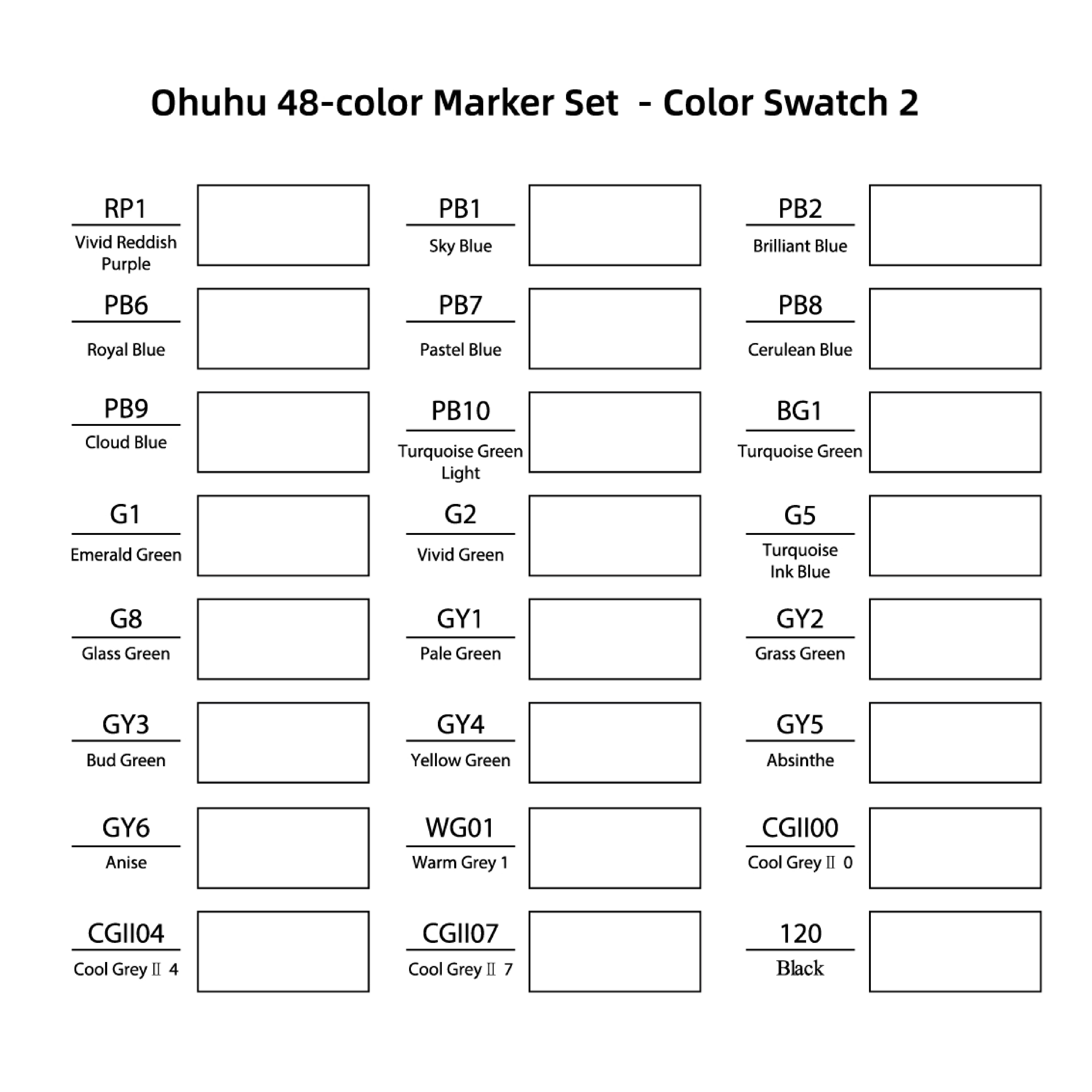 Ohuhu Honolulu 48 Colors Pastel Markers Swatch Template | DIY Single Page  Color Swatch | Printable Digital PDF Template | Instant Download