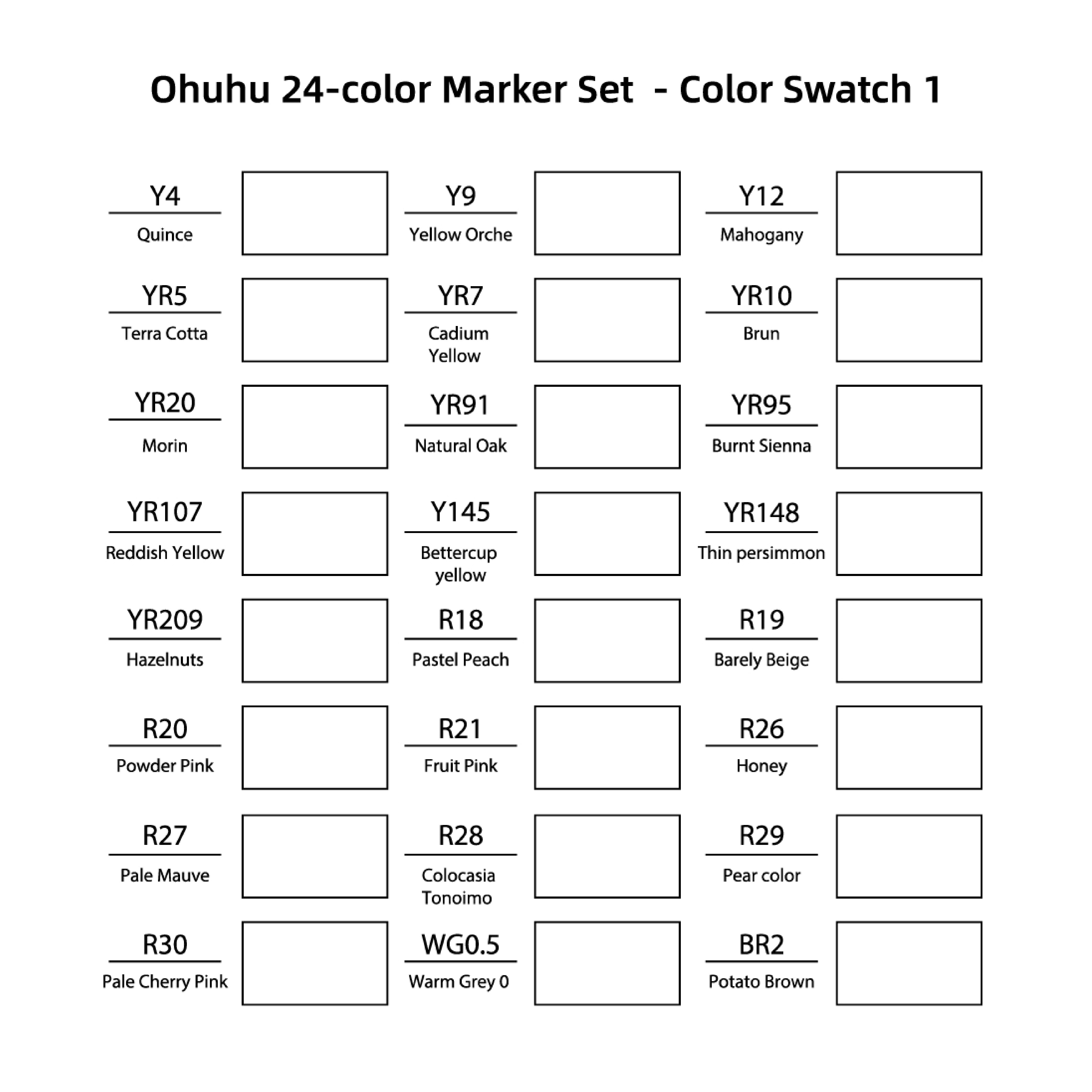 Ohuhu Honolulu 72 Colors Art Marker Set Swatch Template DIY Single Page  Color Swatch Printable Digital PDF Template Instant Download 