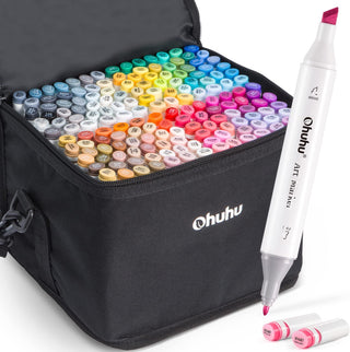 Ohuhu® 120-Color Alcohol-Based Brush-and-Chisel Dual-Tip Art Marker Set