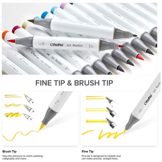 Ohuhu Illustration Marker 168 Pastel Colors & Blender Brush tip and bold  type